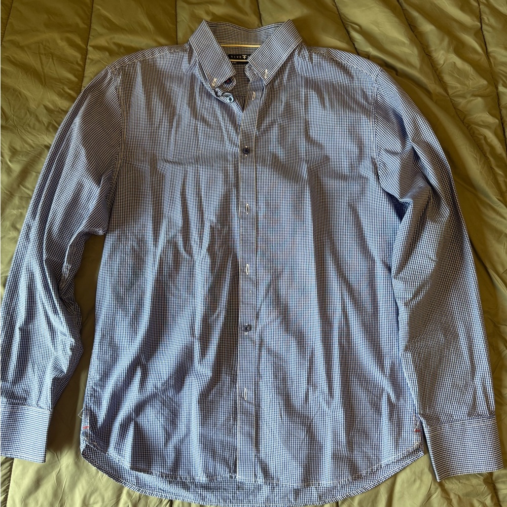 Men's Button Down Blue Checkered Dress Shirt